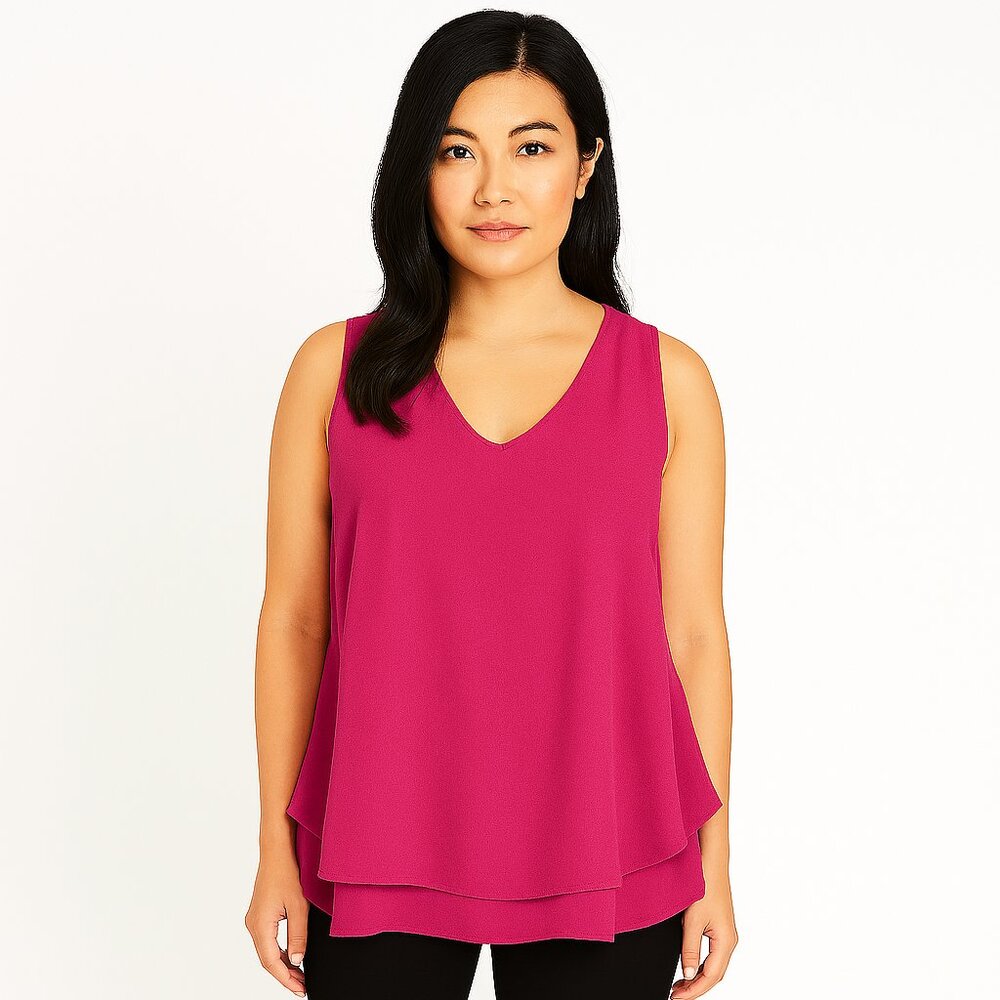 Sweet Wanderer Womens sleeveless flowy chiffon fuschia pink Top Size M